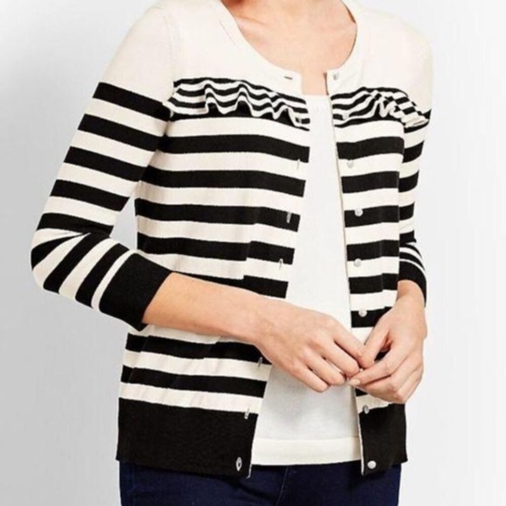 TALBOTS | Nautical Stripe Ruffle Cardigan Sweater